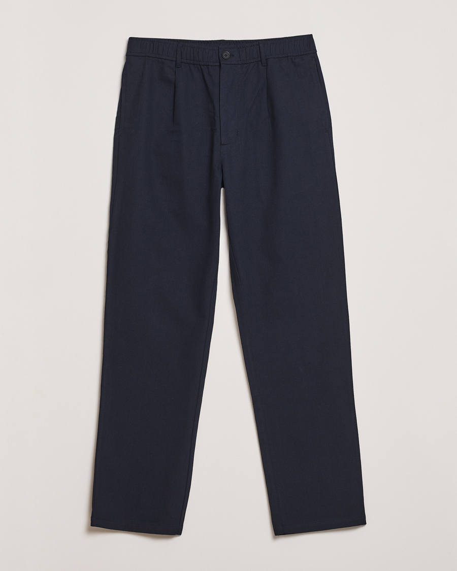 Heren | Broeken | Samsøe Samsøe | Bertil Cotton/Linen Drawstring Trousers Salute Navy