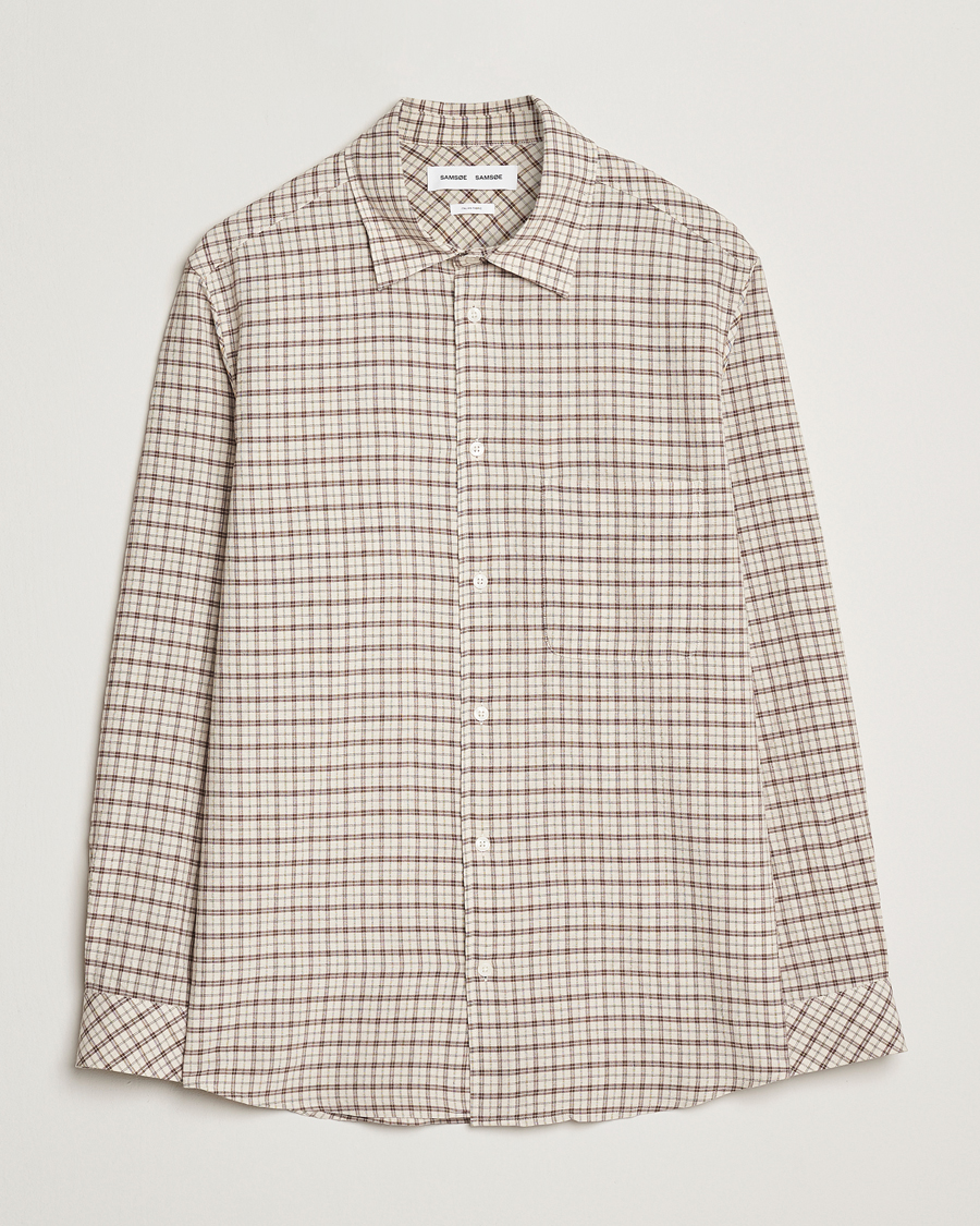 Heren | Overhemden | Samsøe Samsøe | Damon Viscose/Cotton Checked Shirt Canteen