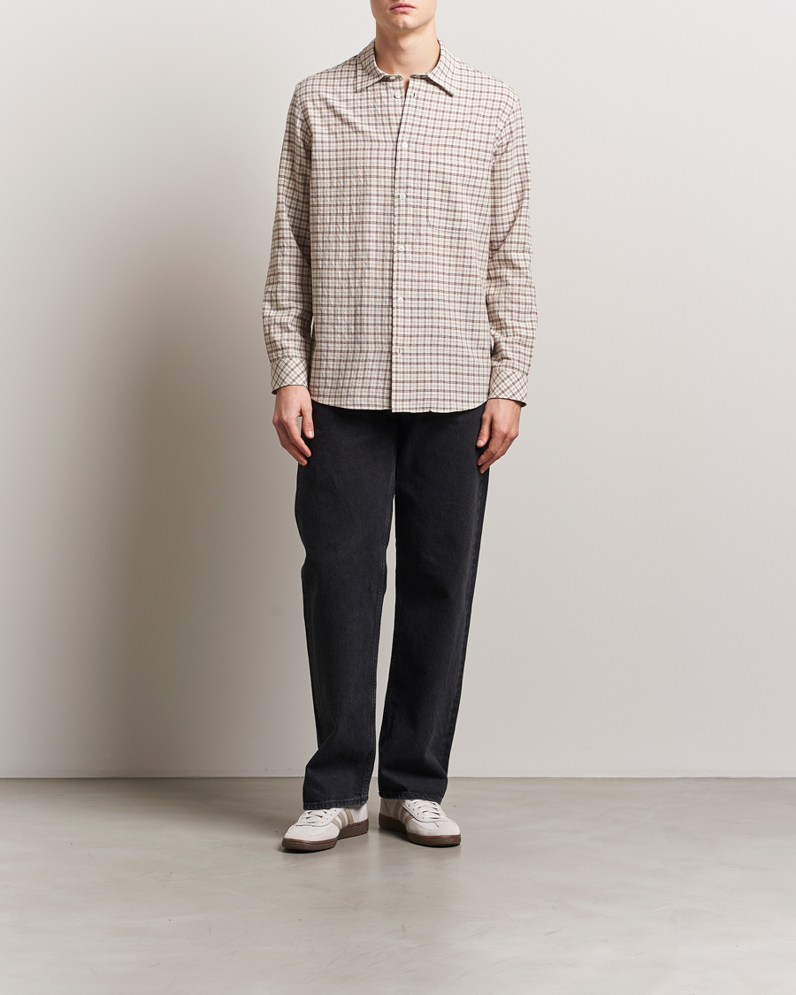 Heren | Overhemden | Samsøe Samsøe | Damon Viscose/Cotton Checked Shirt Canteen