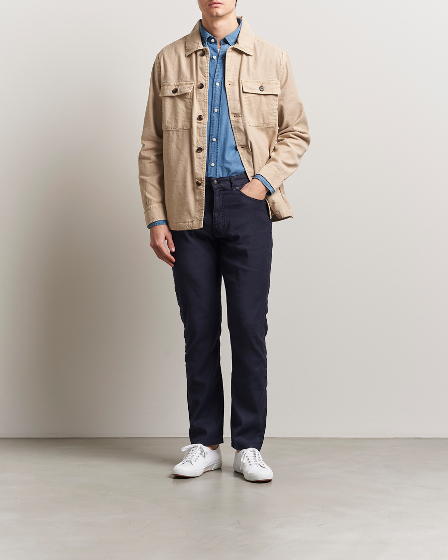 Heren | Broeken | GANT | Regular Cotton/Linen 5-Pocket Pants Evening Blue