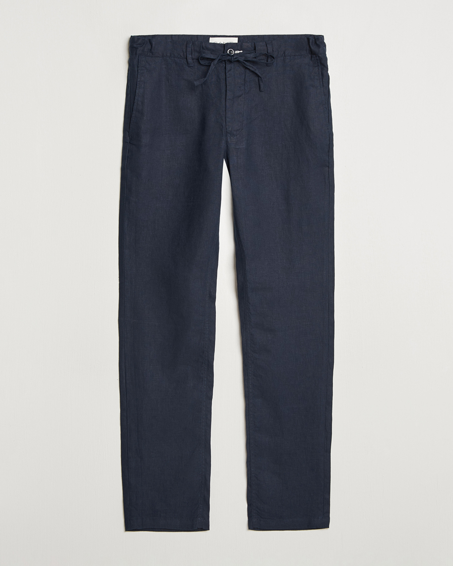 Heren | Broeken | GANT | Relaxed Linen Drawstring Pants Evening Blue