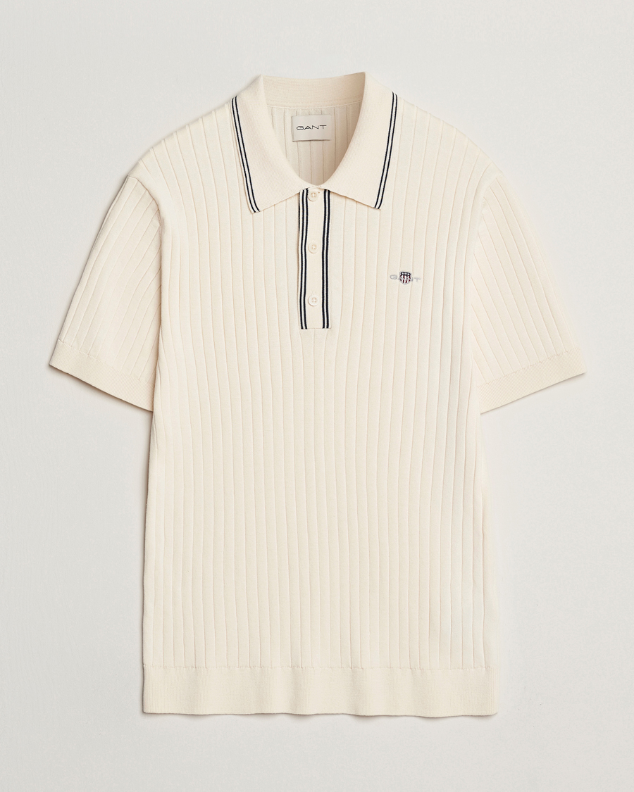 Heren | Polo's | GANT | Ribbed Cotton Knitted Polo Cream