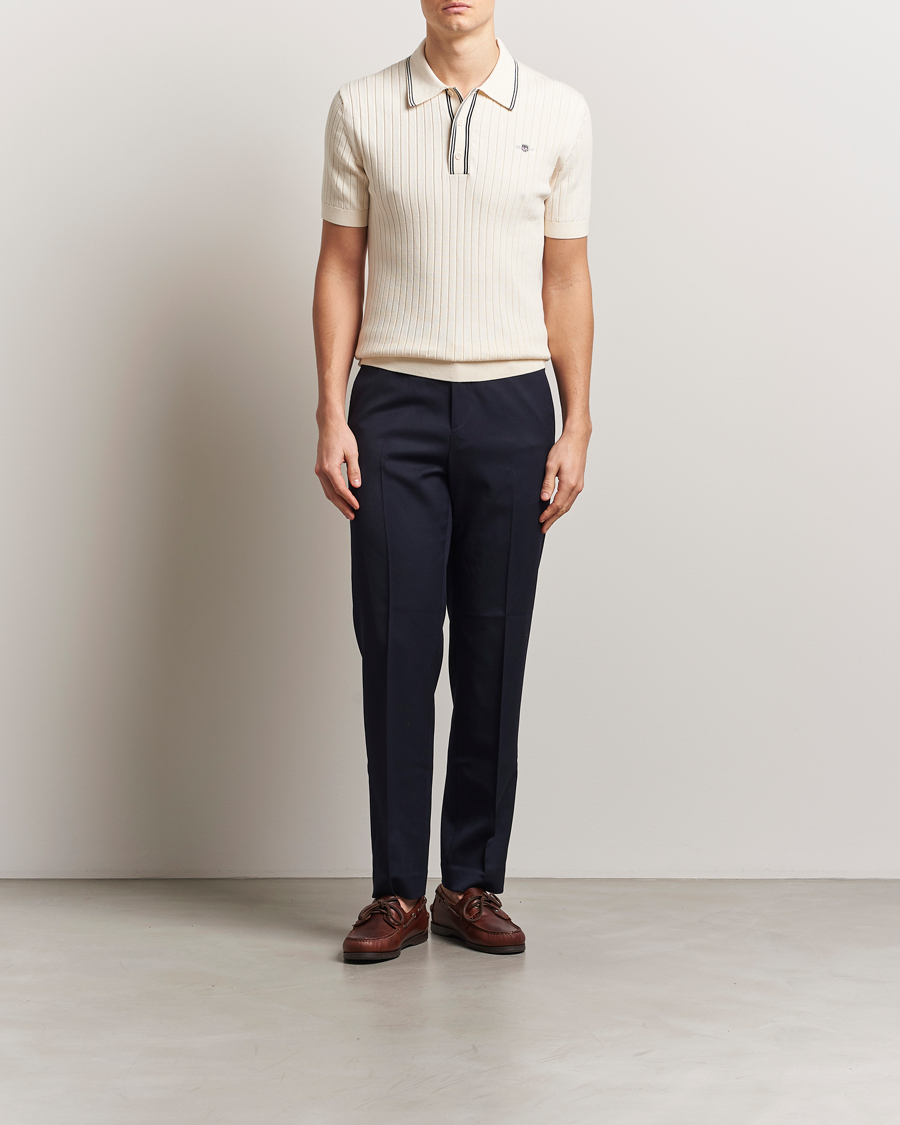 Heren | Polo's | GANT | Ribbed Cotton Knitted Polo Cream