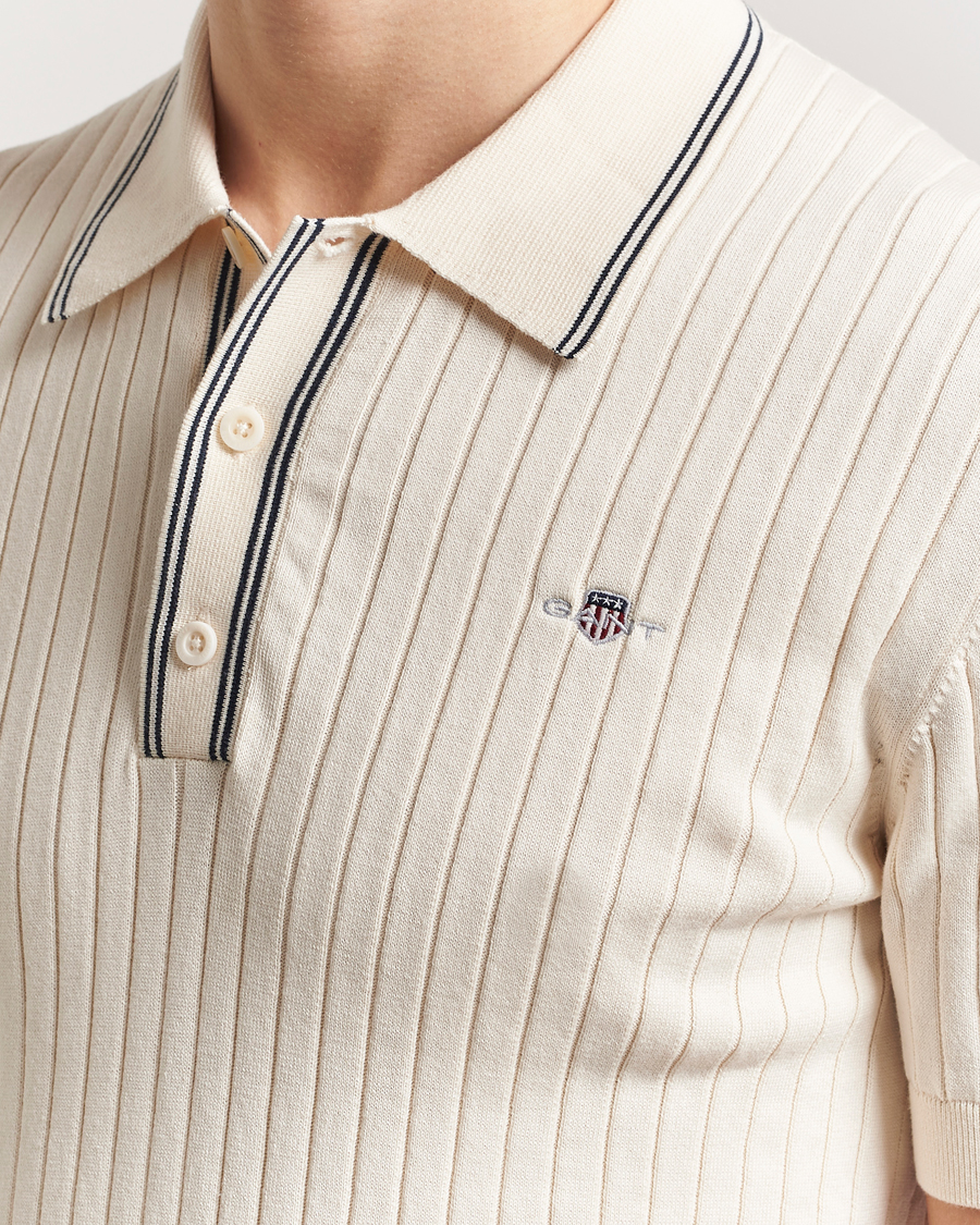 Heren | Polo's | GANT | Ribbed Cotton Knitted Polo Cream