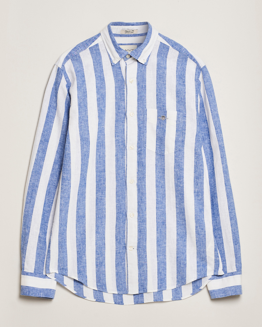 Heren | Overhemden | GANT | Cotton/Linen Wide Striped Shirt Rich Blue