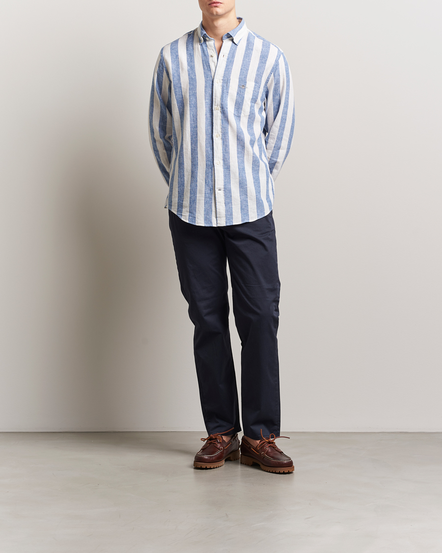 Heren | Overhemden | GANT | Cotton/Linen Wide Striped Shirt Rich Blue
