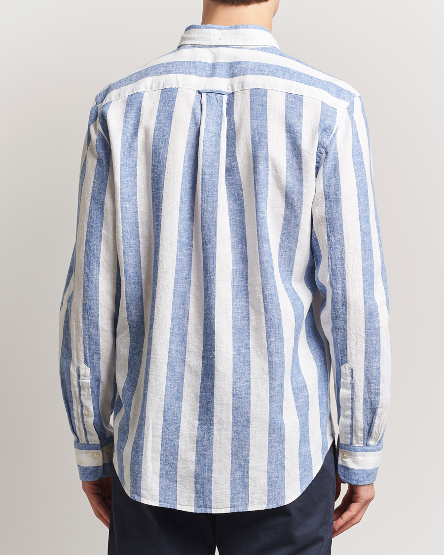 Heren | Overhemden | GANT | Cotton/Linen Wide Striped Shirt Rich Blue