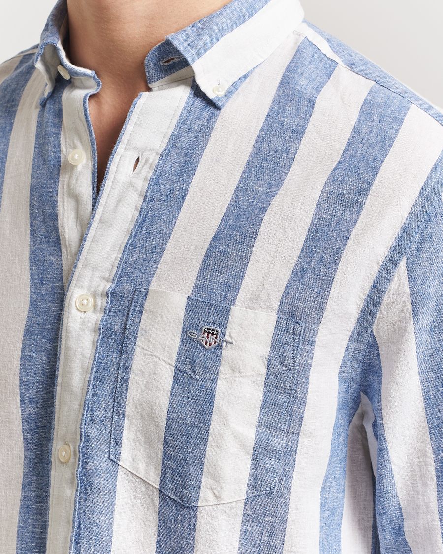 Heren | Overhemden | GANT | Cotton/Linen Wide Striped Shirt Rich Blue