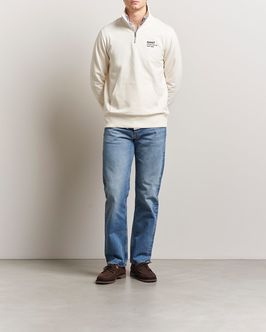 Heren | Truien | GANT | Script Graphic Half Zip Sweater Cream