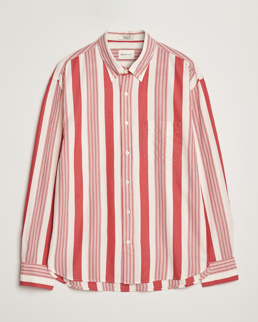 Heren | Overhemden | GANT | Relaxed Fit Wide Striped Seersucker Shirt Ruby Red