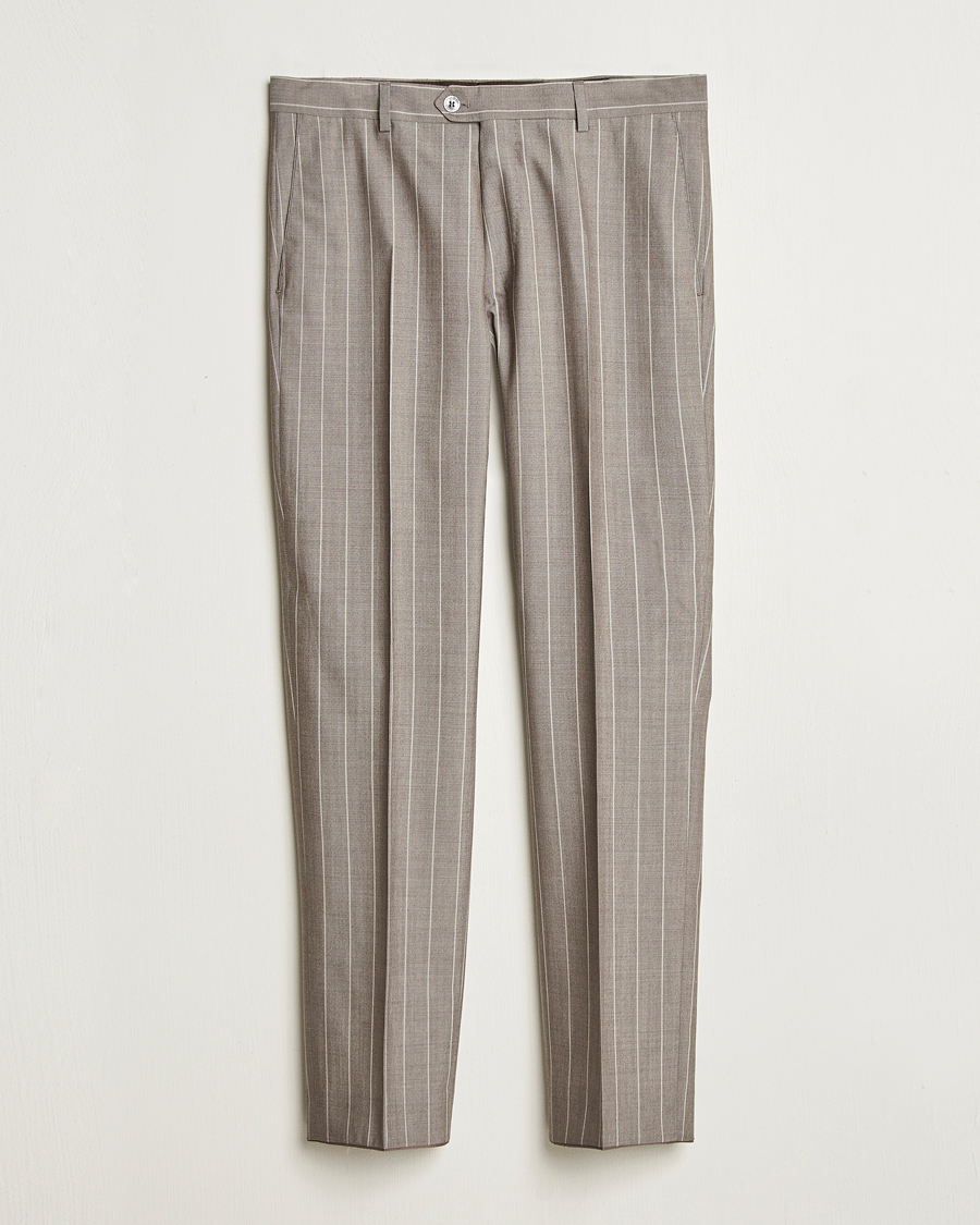 Heren | Broeken | Oscar Jacobson | Dandy Striped Super 130s Wool Trouser Beige