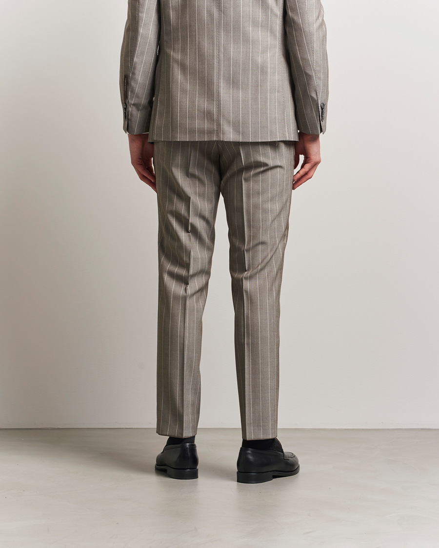 Heren | Broeken | Oscar Jacobson | Dandy Striped Super 130s Wool Trouser Beige