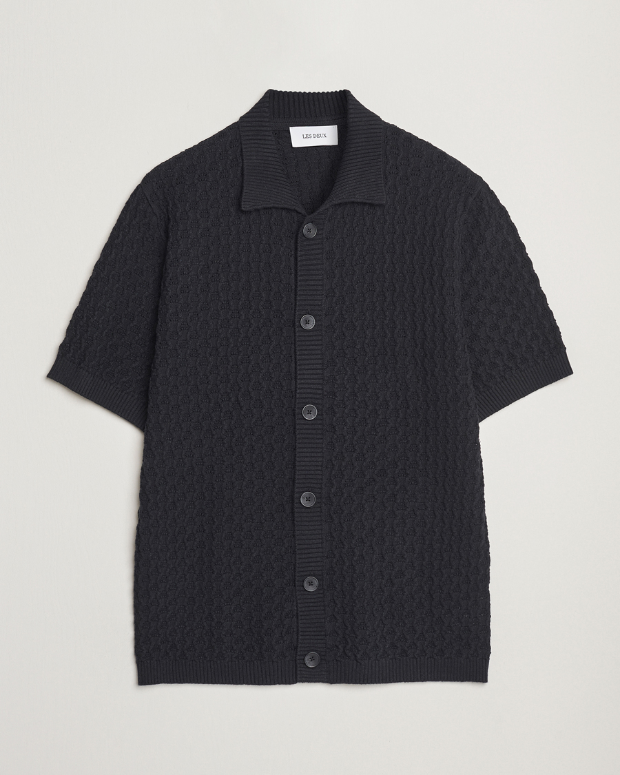 Heren | Overhemden | LES DEUX | Gespertus Knitted Short Sleeve Shirt Black