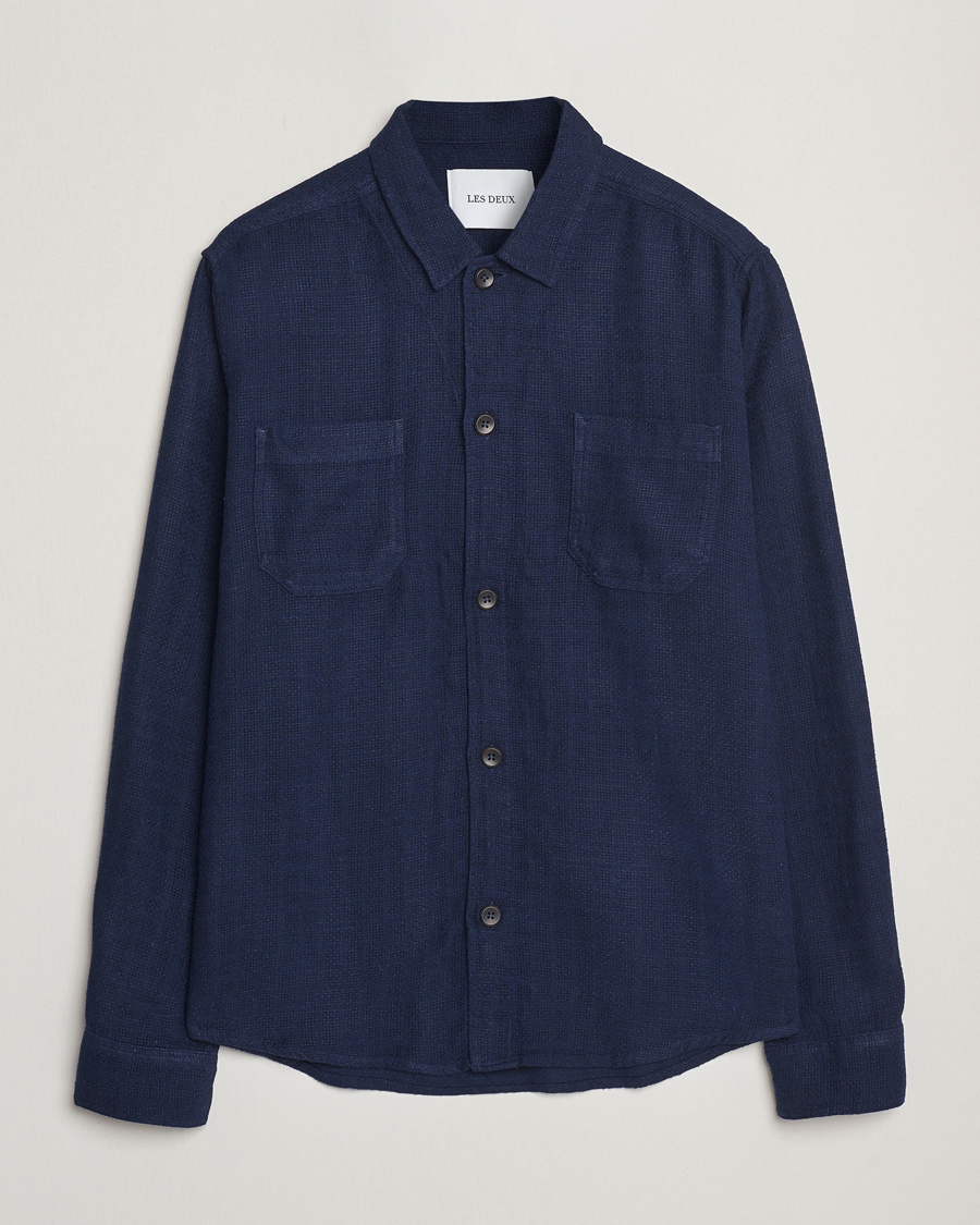 Heren | Overhemden | LES DEUX | Hamilton Viscose/Linen Overshirt Navy