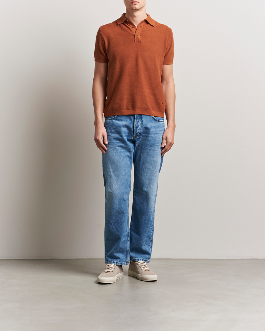 Heren | Polo's | Merz b. Schwanen | Relaxed Fit Knitted Polo Caramel