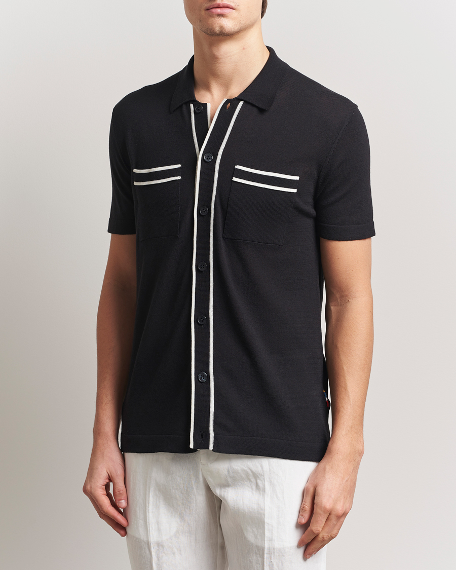 Heren | Overhemden | Orlebar Brown | Keeling Silk/Cotton Knitted Shirt Black/White Sand