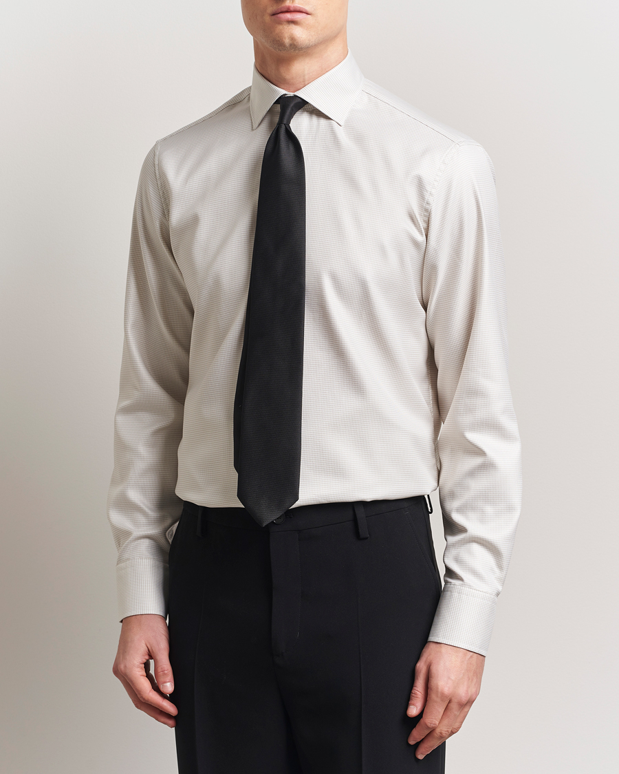 Heren | Overhemden | Stenströms | Fitted Body Small Houndstooth Shirt Beige