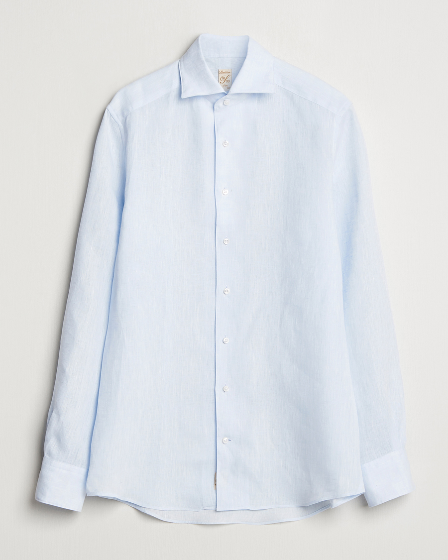 Heren | Overhemden | Stenströms | 1899 Slimline Linen One Piece Collar Shirt Blue