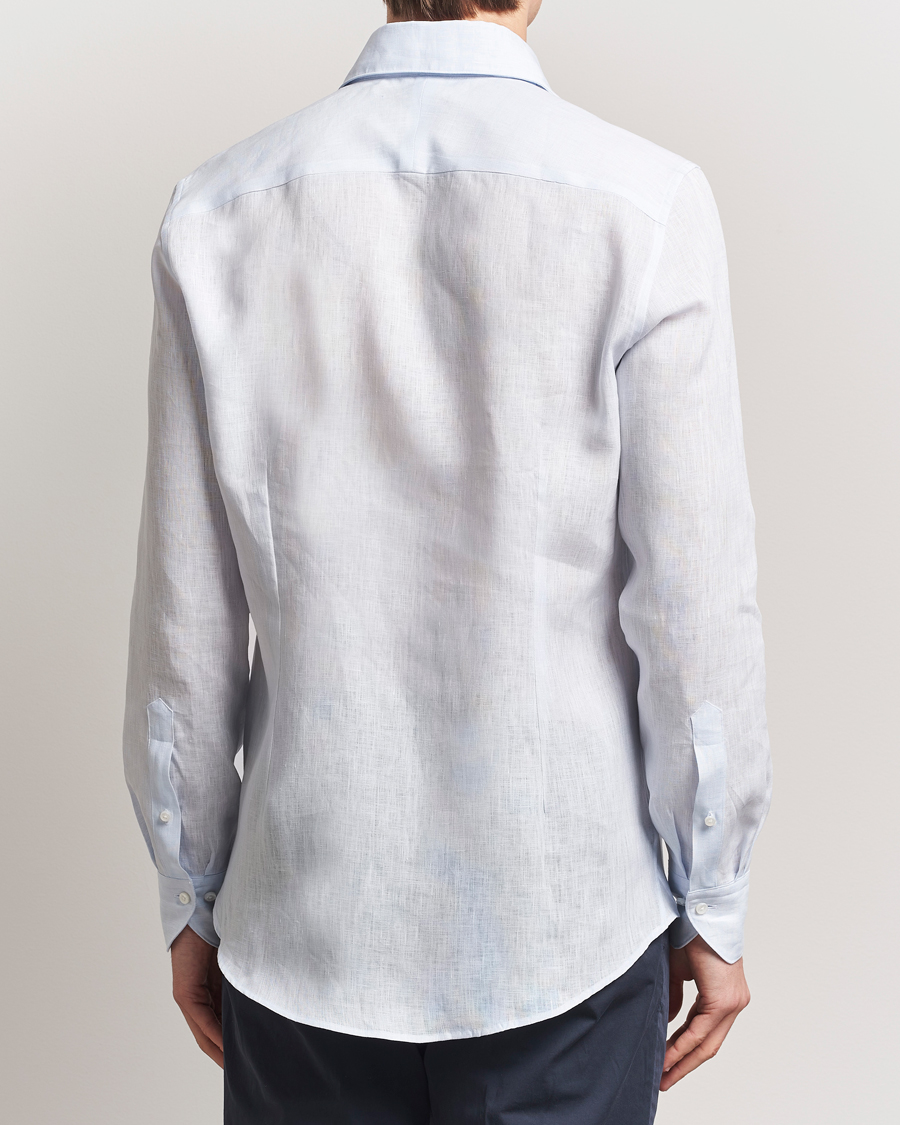 Heren | Overhemden | Stenströms | 1899 Slimline Linen One Piece Collar Shirt Blue
