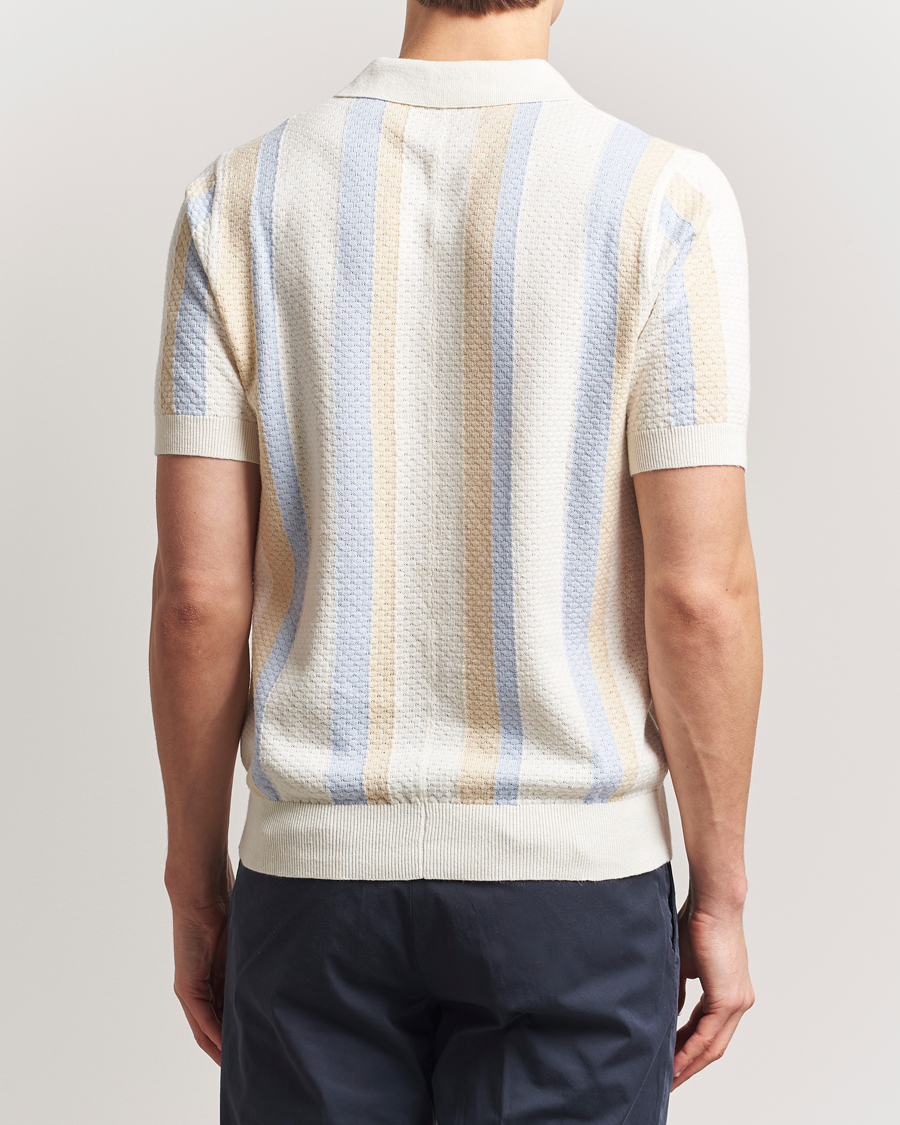 Heren | Polo's | Stenströms | Knitted Textured Striped Cotton/Hemp Polo Off White