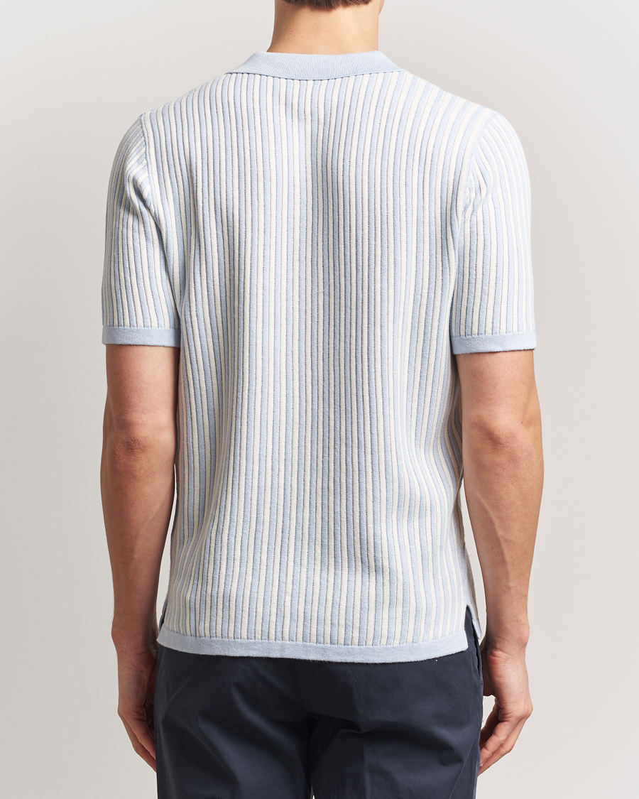 Heren | Overhemden | Stenströms | Knitted Buttonthru Polo Shirt White/Blue