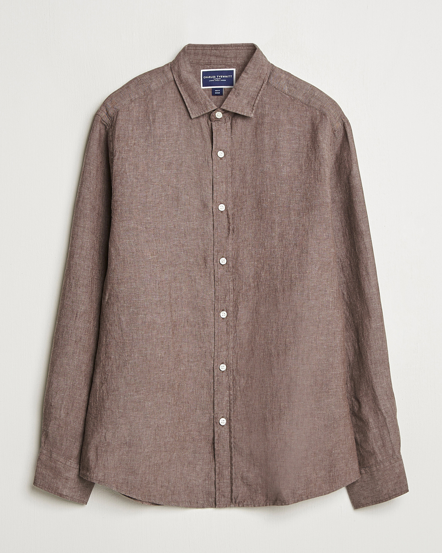 Heren | Overhemden | Charles Tyrwhitt | Pure Linen Slim Fit Shirt Mocha