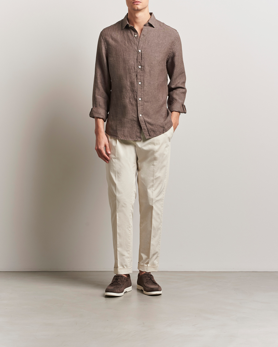 Heren | Overhemden | Charles Tyrwhitt | Pure Linen Slim Fit Shirt Mocha