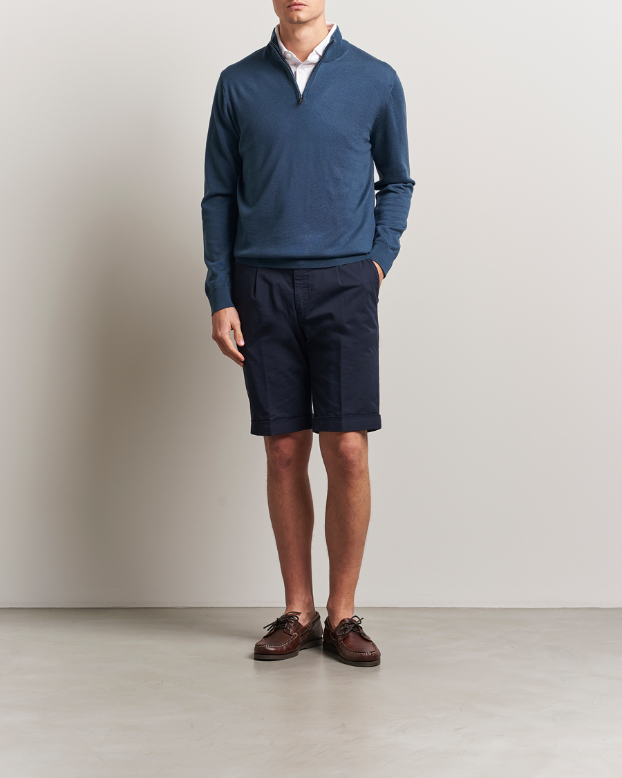Heren | Truien | Charles Tyrwhitt | Pure Merino Zip Neck Jumper Petrol Blue