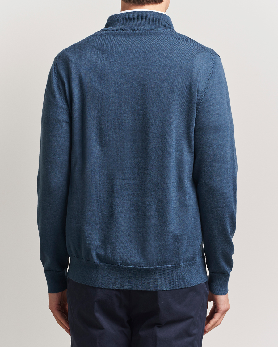 Heren | Truien | Charles Tyrwhitt | Pure Merino Zip Neck Jumper Petrol Blue