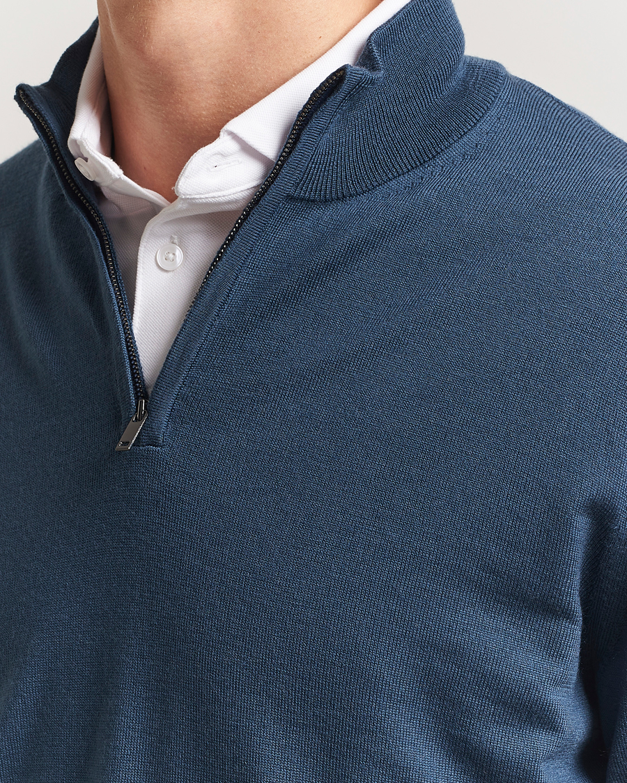 Heren | Truien | Charles Tyrwhitt | Pure Merino Zip Neck Jumper Petrol Blue