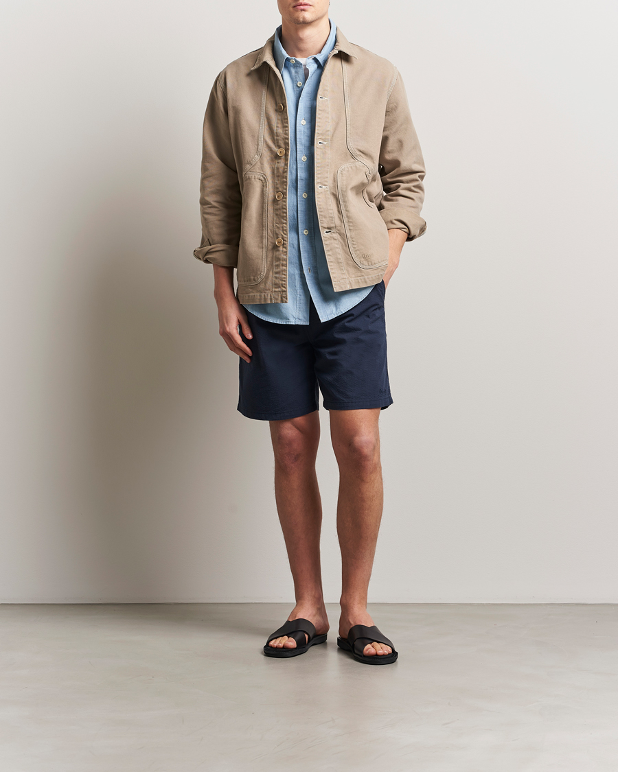Heren | Korte broek | Forét | Hush Seersucker Shorts Navy