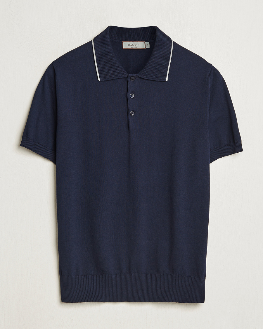 Heren | Polo's | Canali | Contrast Short Sleeve Polo Navy