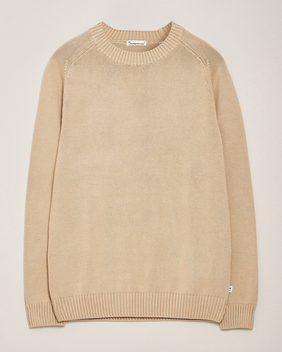 Heren | Truien | KnowledgeCotton Apparel | Plain Knitted Cotton Crew Light Feather Grey