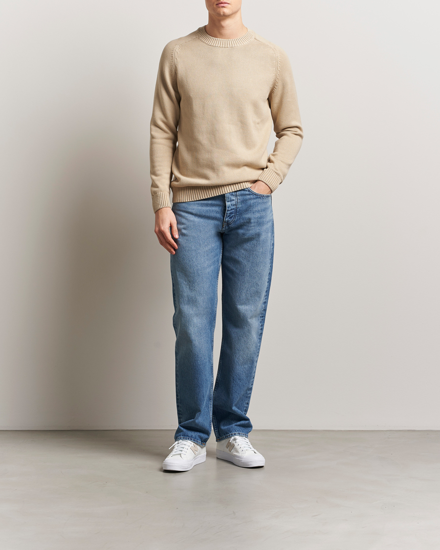Heren | Truien | KnowledgeCotton Apparel | Plain Knitted Cotton Crew Light Feather Grey