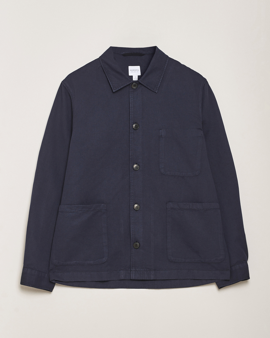 Heren | Overhemden | Sunspel | Twin Pocket Cotton/Linen Jacket Navy