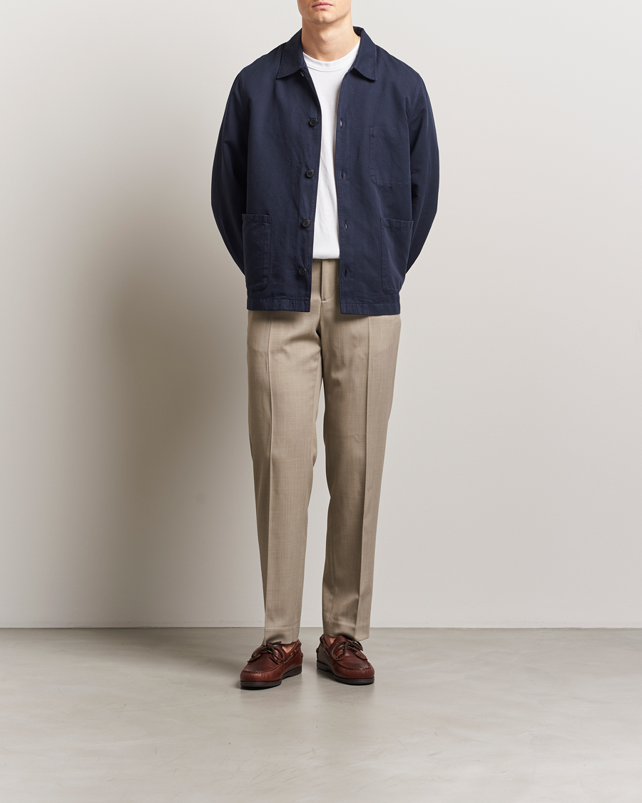 Heren | Overhemden | Sunspel | Twin Pocket Cotton/Linen Jacket Navy