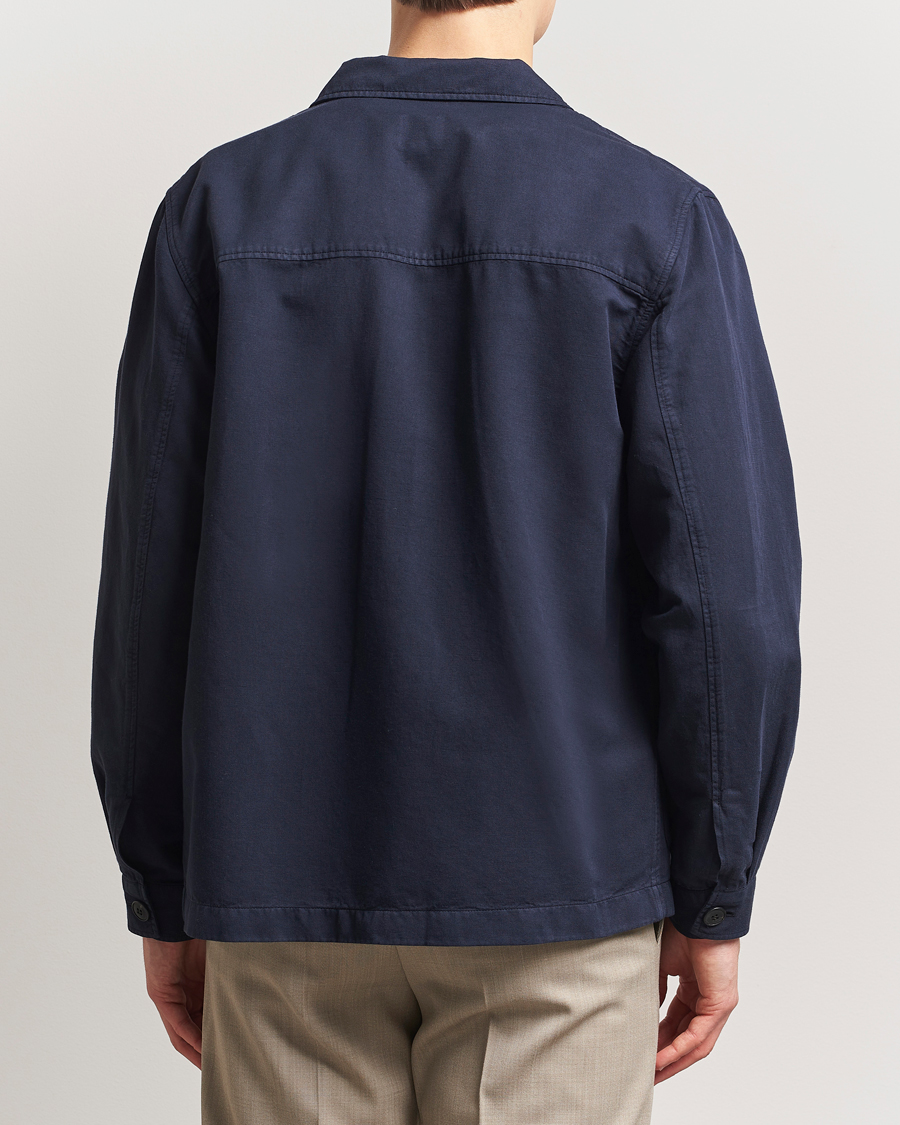 Heren | Overhemden | Sunspel | Twin Pocket Cotton/Linen Jacket Navy
