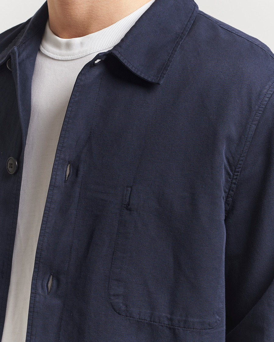 Heren | Overhemden | Sunspel | Twin Pocket Cotton/Linen Jacket Navy