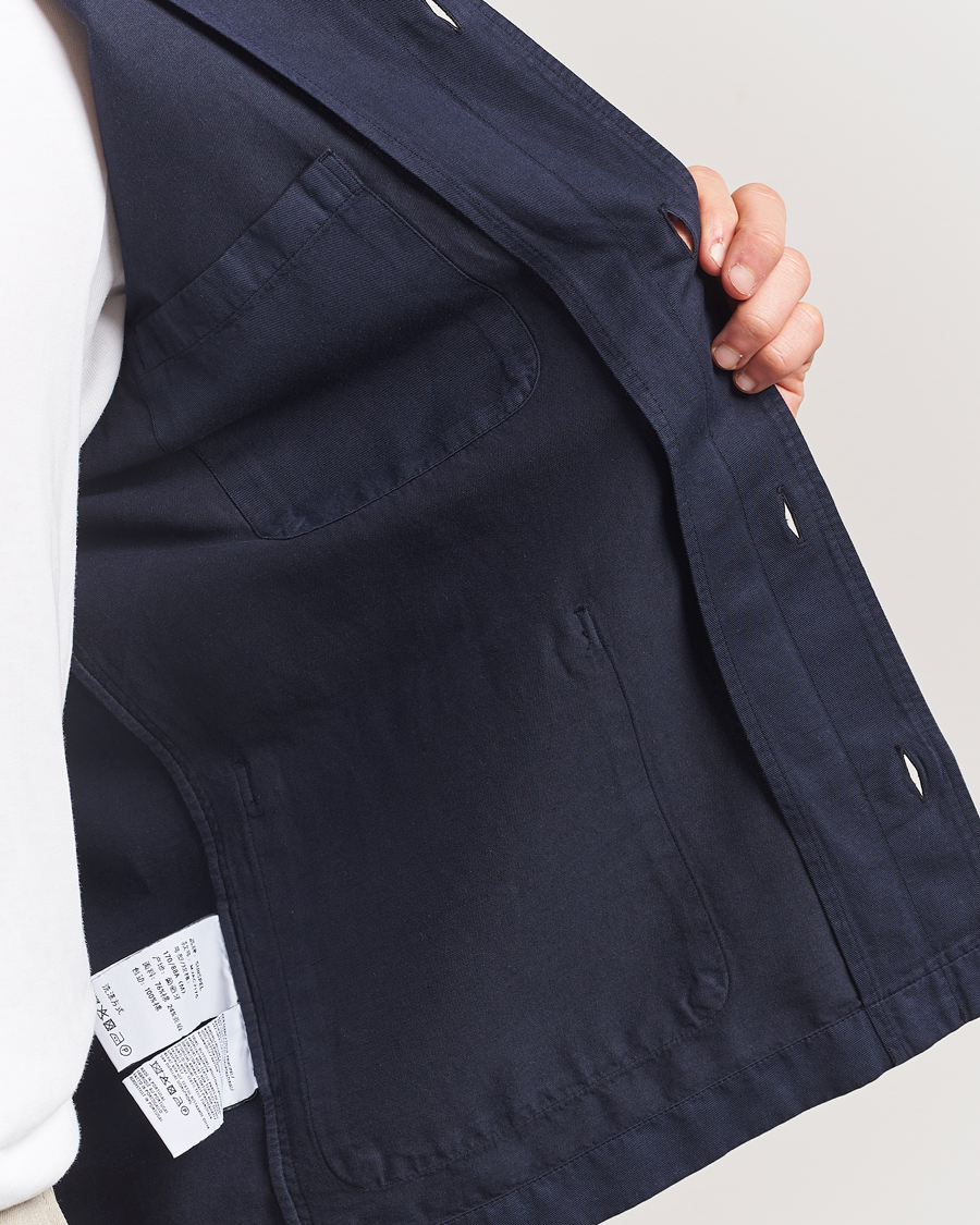 Heren | Overhemden | Sunspel | Twin Pocket Cotton/Linen Jacket Navy