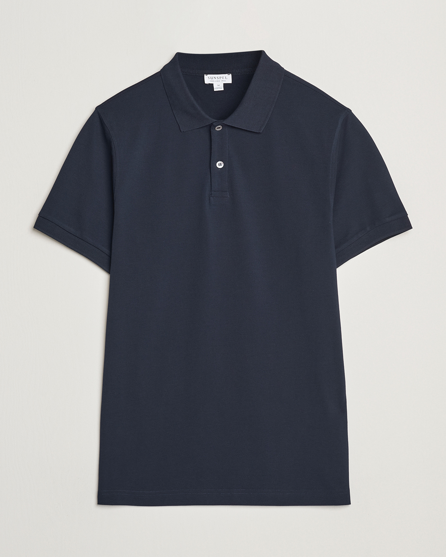 Heren | Polo's | Sunspel | Supima Cotton Short Sleeve Pique Polo Midnight Navy