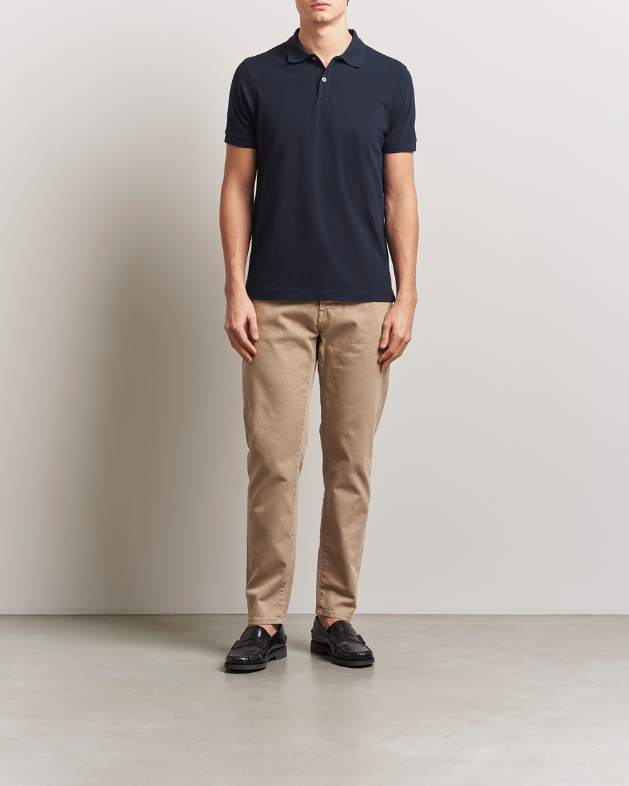 Heren | Polo's | Sunspel | Supima Cotton Short Sleeve Pique Polo Midnight Navy