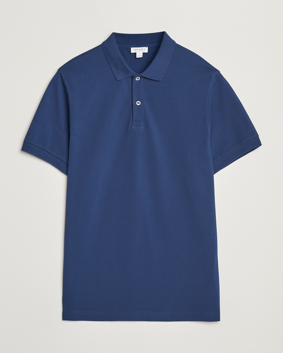 Heren | Polo's | Sunspel | Supima Cotton Short Sleeve Pique Polo Ink Blue