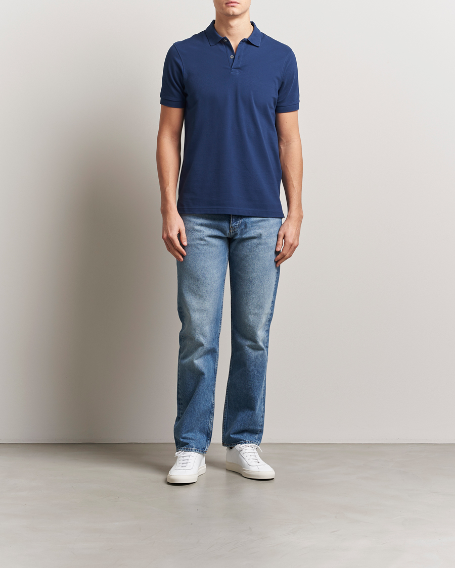 Heren | Polo's | Sunspel | Supima Cotton Short Sleeve Pique Polo Ink Blue