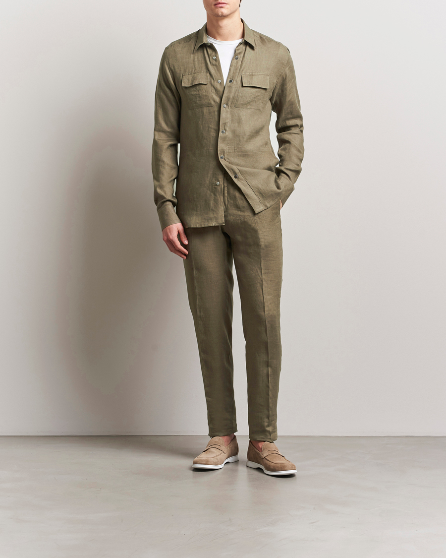 Heren | Broeken | Kiton | Linen Drawstring Pants Olive