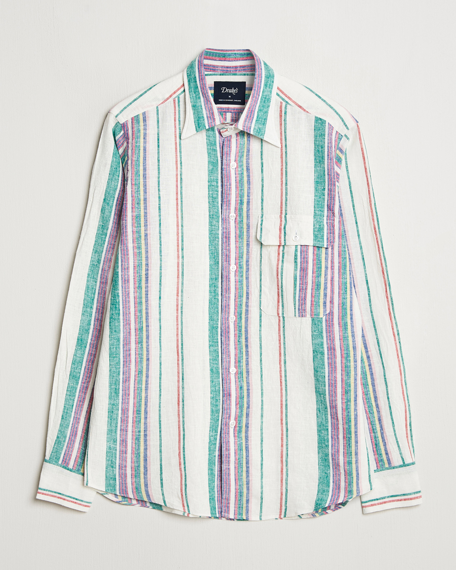 Heren | Overhemden | Drake's | Striped Linen/Cotton Summer Shirt Multi