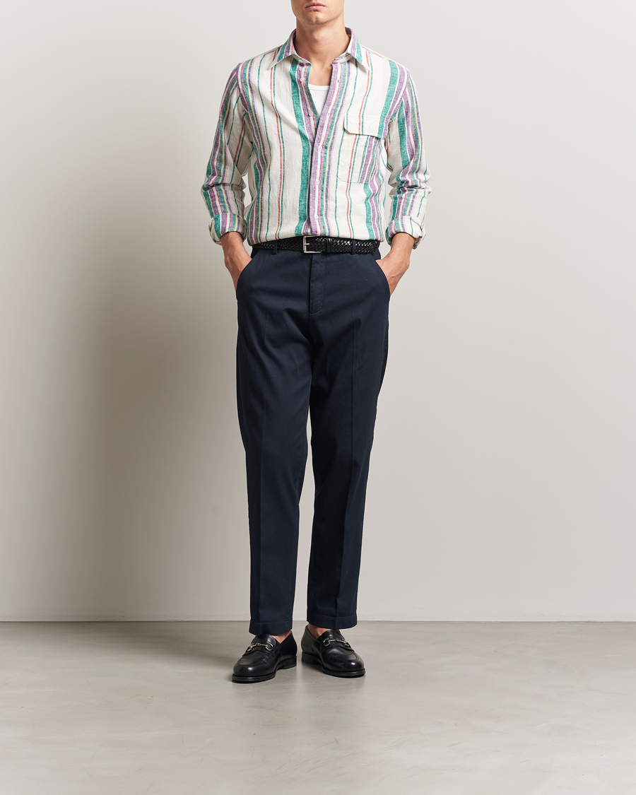 Heren | Overhemden | Drake's | Striped Linen/Cotton Summer Shirt Multi