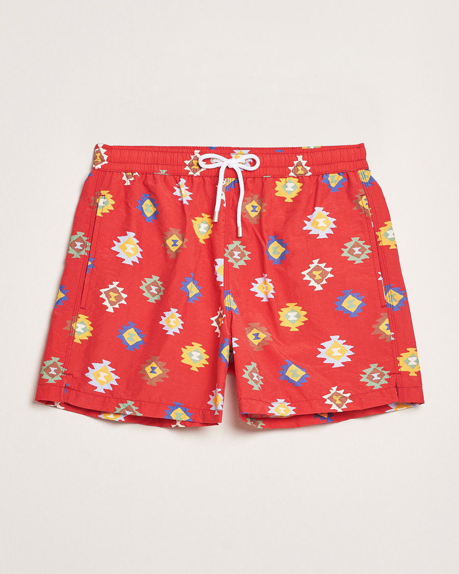 Heren | Zwembroek | Drake's | Kelim Drawstring Swimshorts Red