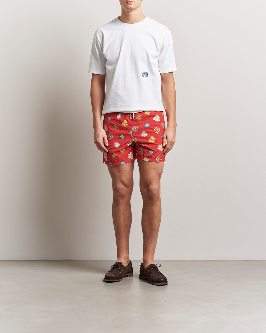 Heren | Zwembroek | Drake's | Kelim Drawstring Swimshorts Red