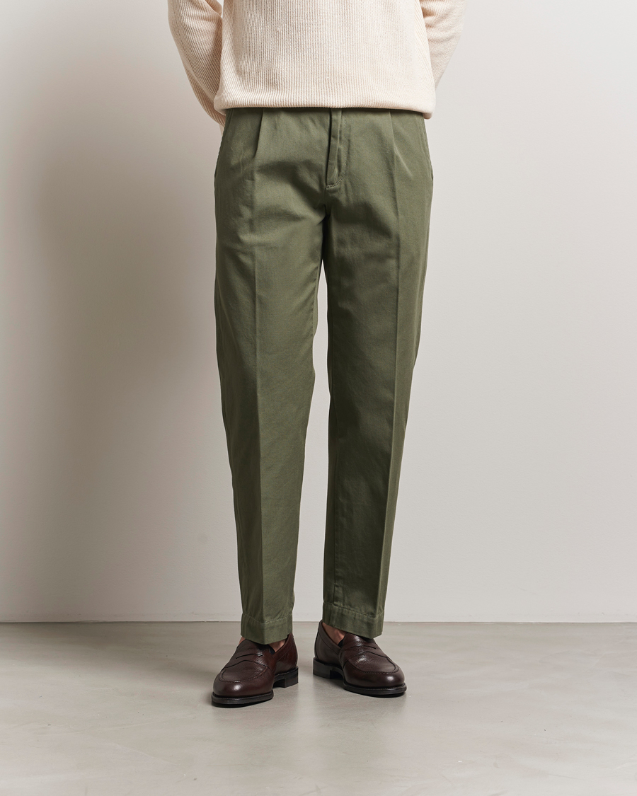 Heren | Broeken | Incotex | Regular Fit Uniform Cotton Slacks Military