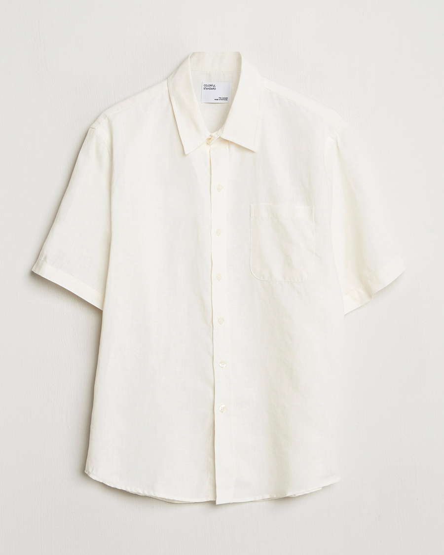 Heren | Overhemden | Colorful Standard | Garment Dyed Linen Short Sleeve Shirt Ivory White